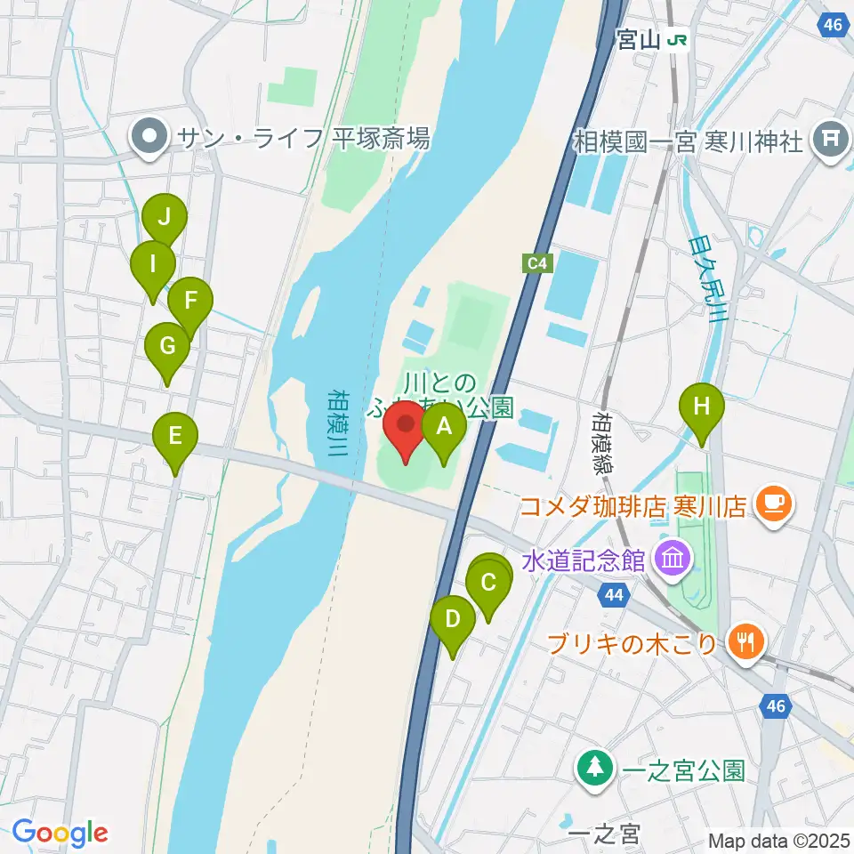 川とのふれあい公園野球場周辺の駐車場・コインパーキング一覧地図