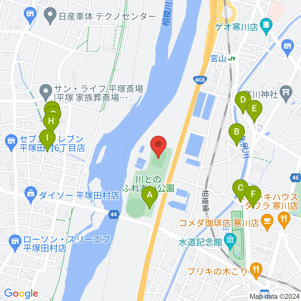 川とのふれあい公園サッカー場周辺の駐車場・コインパーキング一覧地図