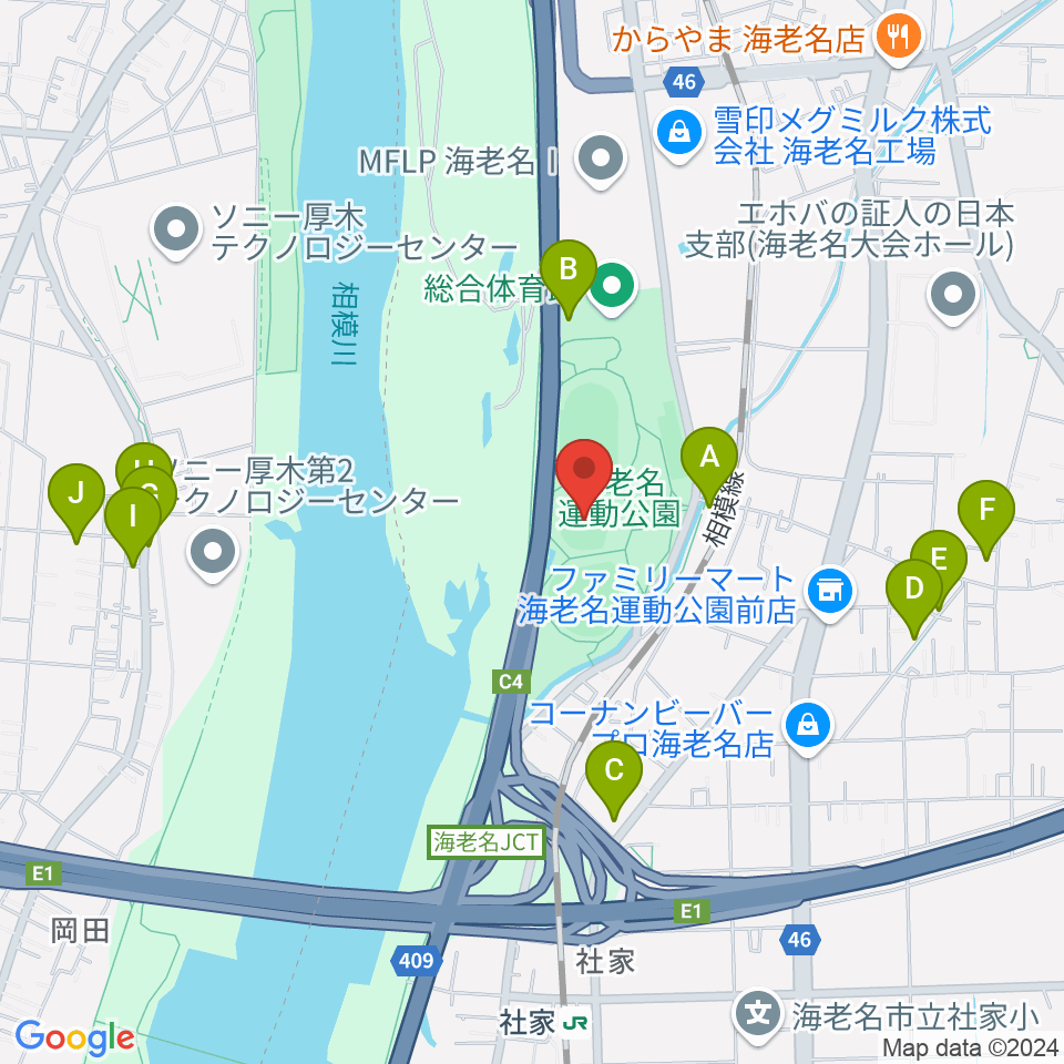 海老名運動公園多目的広場周辺の駐車場・コインパーキング一覧地図