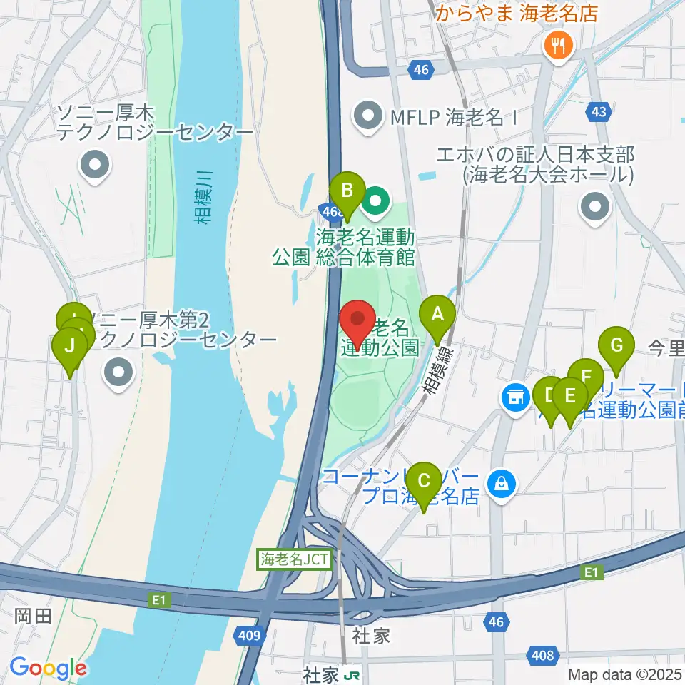 海老名運動公園多目的広場周辺の駐車場・コインパーキング一覧地図