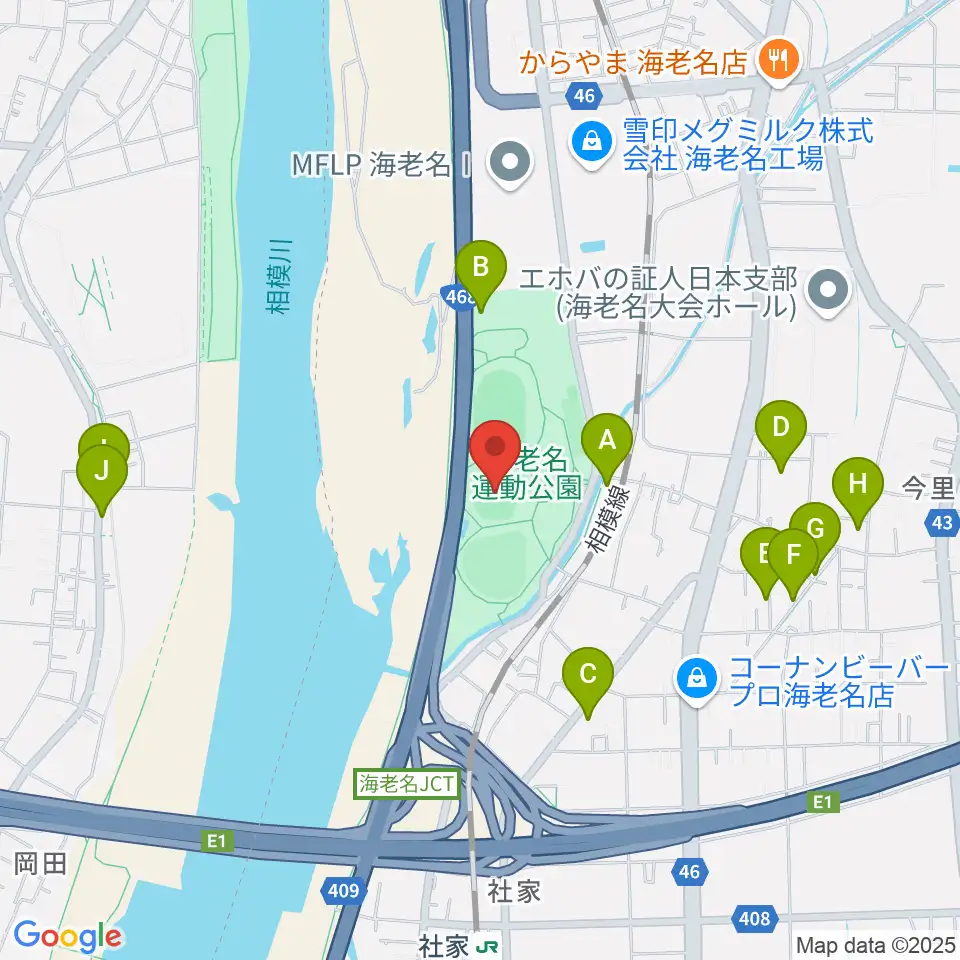 海老名運動公園多目的広場周辺の駐車場・コインパーキング一覧地図