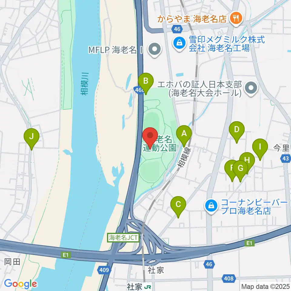 海老名運動公園多目的広場周辺の駐車場・コインパーキング一覧地図