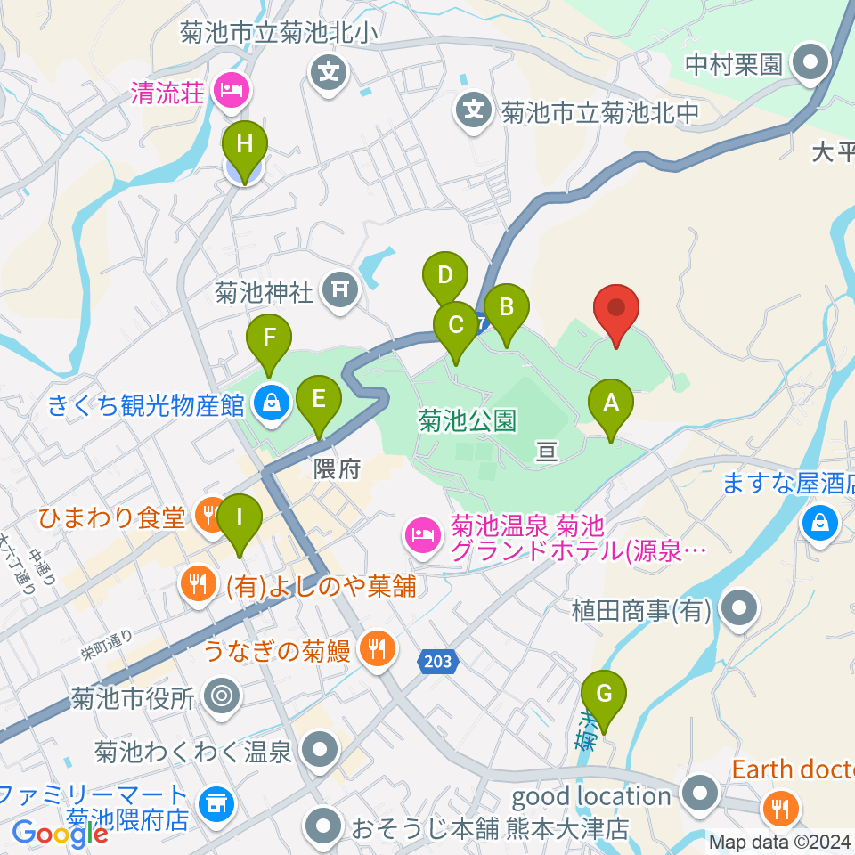 菊池市総合体育館周辺の駐車場・コインパーキング一覧地図