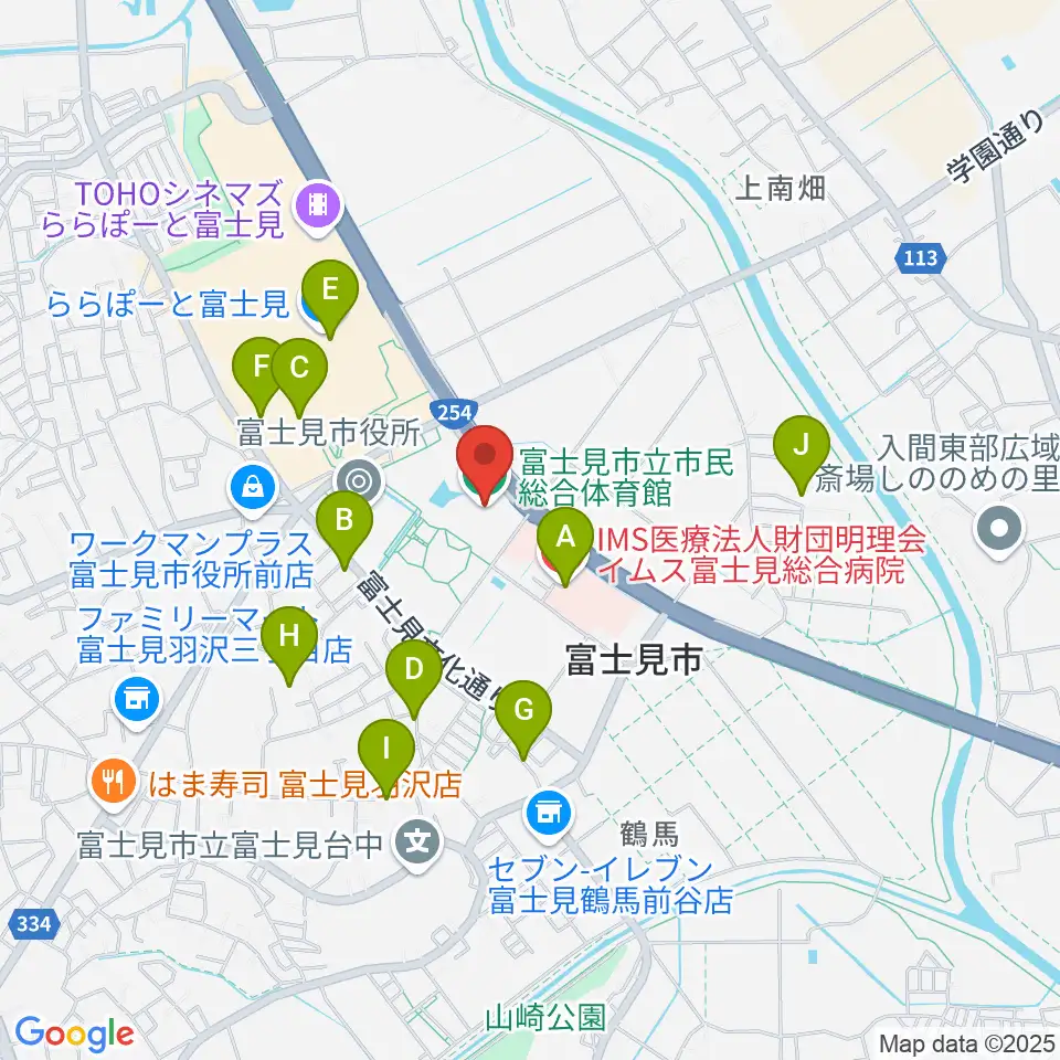 富士見市立市民総合体育館周辺の駐車場・コインパーキング一覧地図
