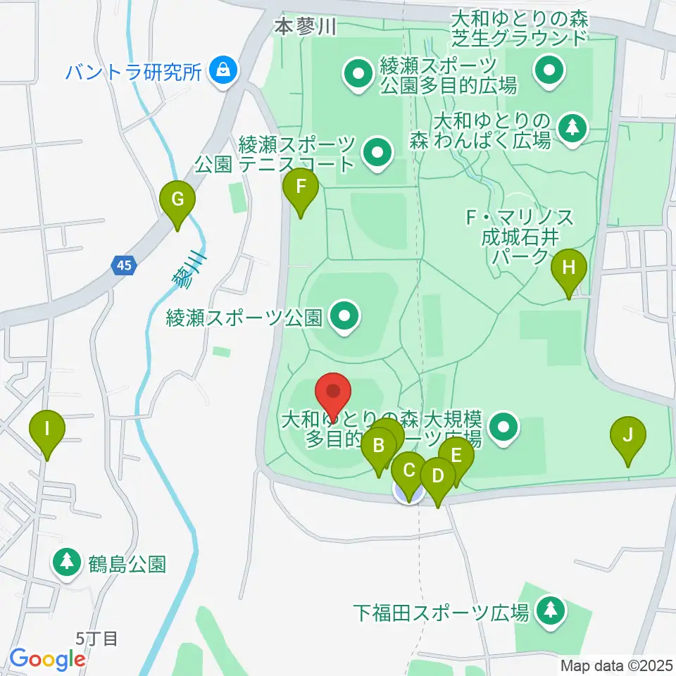 綾瀬スポーツ公園野球場周辺の駐車場・コインパーキング一覧地図