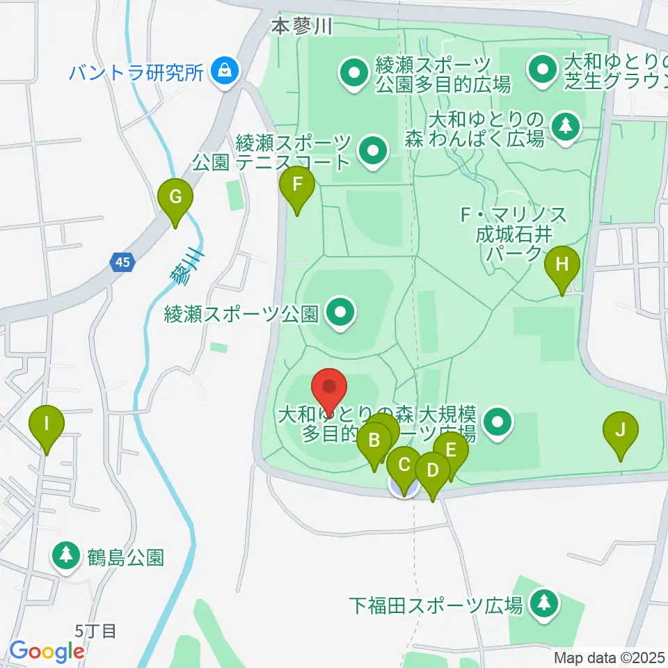 綾瀬スポーツ公園野球場周辺の駐車場・コインパーキング一覧地図