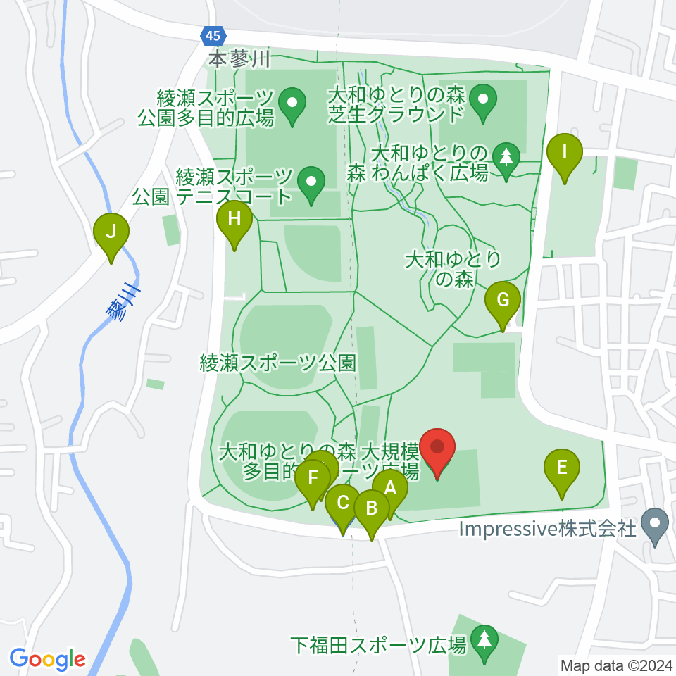 大和ゆとりの森多目的スポーツ広場周辺の駐車場・コインパーキング一覧地図