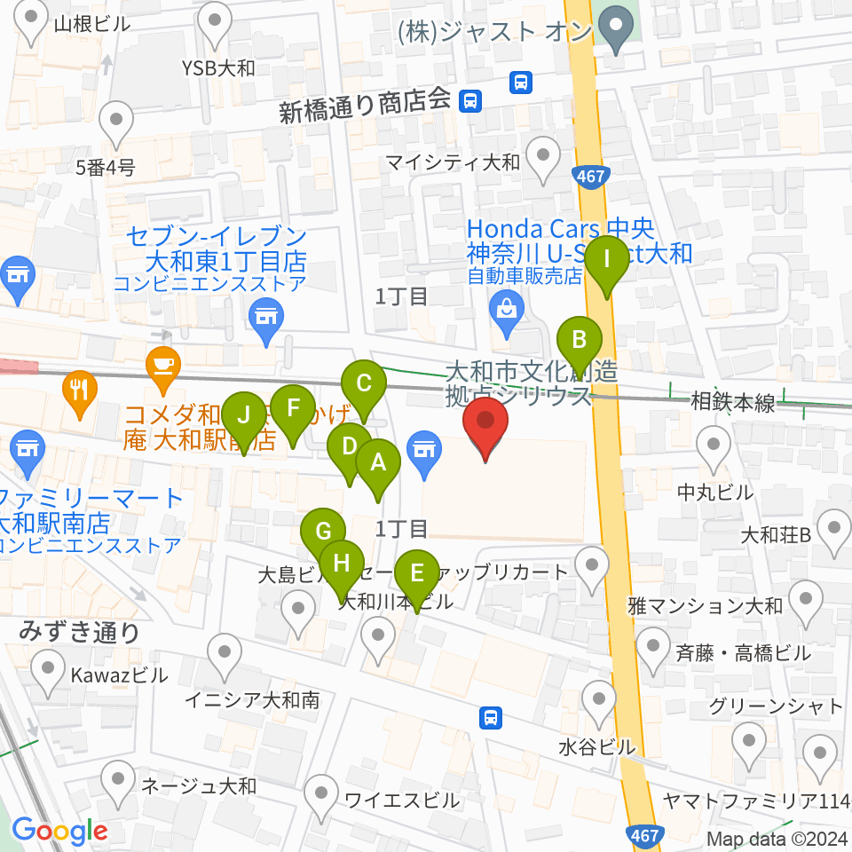 大和市文化創造拠点シリウス周辺の駐車場・コインパーキング一覧地図