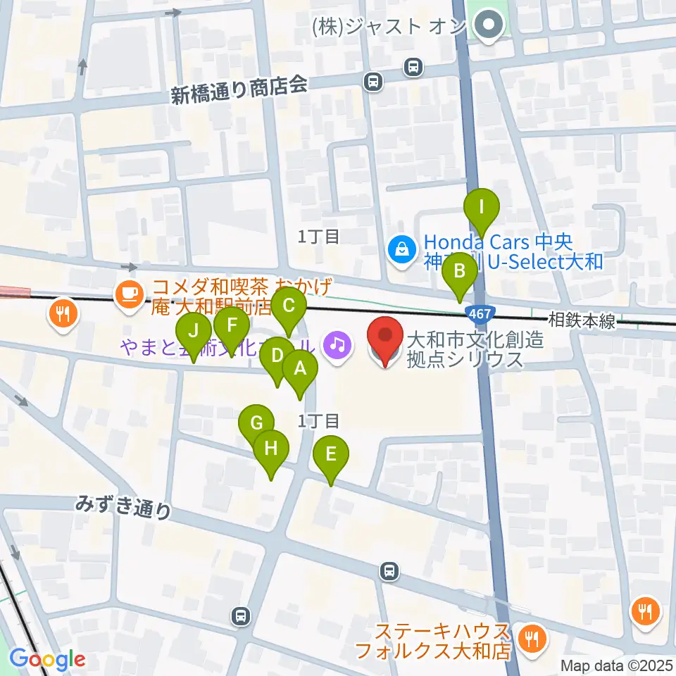 大和市文化創造拠点シリウス周辺の駐車場・コインパーキング一覧地図