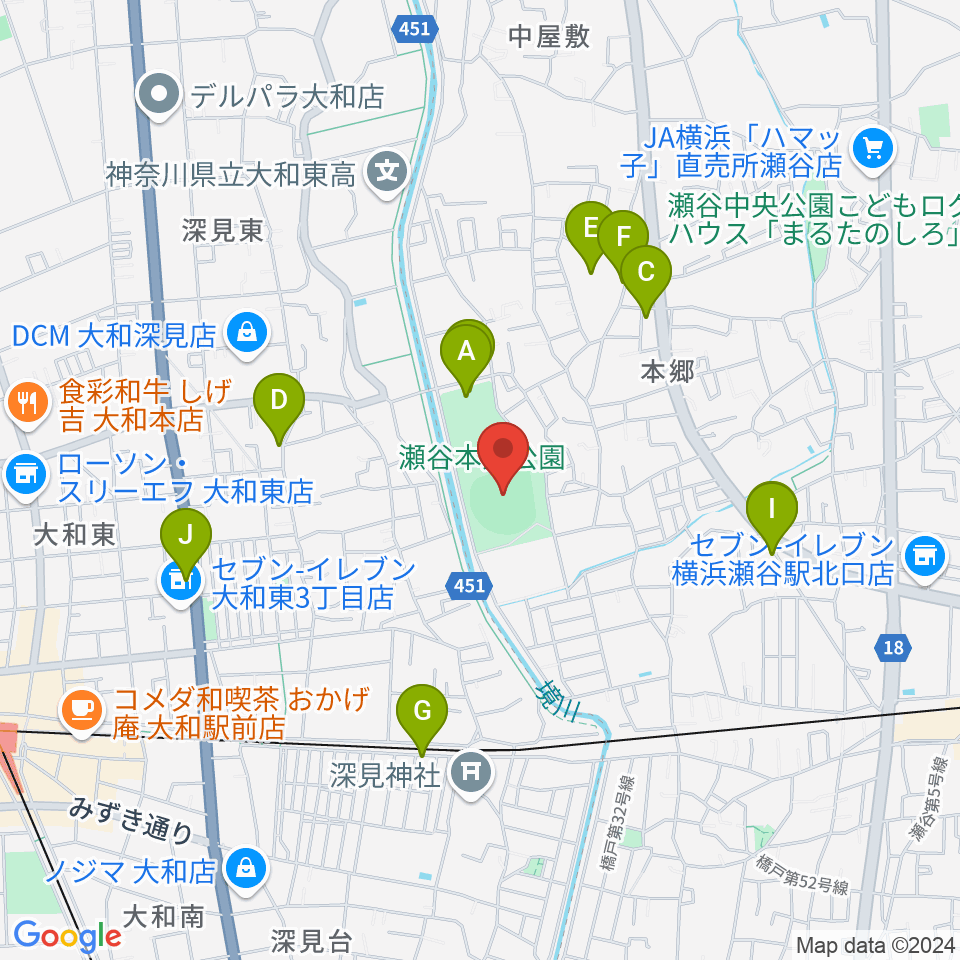 瀬谷本郷公園野球場周辺の駐車場・コインパーキング一覧地図