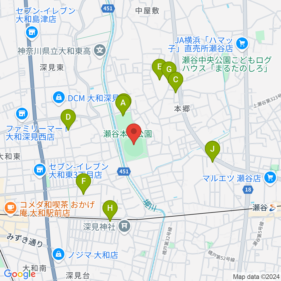 瀬谷本郷公園野球場周辺の駐車場・コインパーキング一覧地図