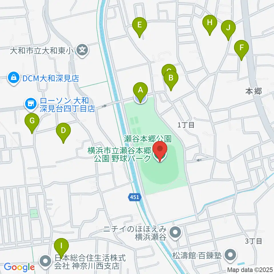 瀬谷本郷公園野球場周辺の駐車場・コインパーキング一覧地図