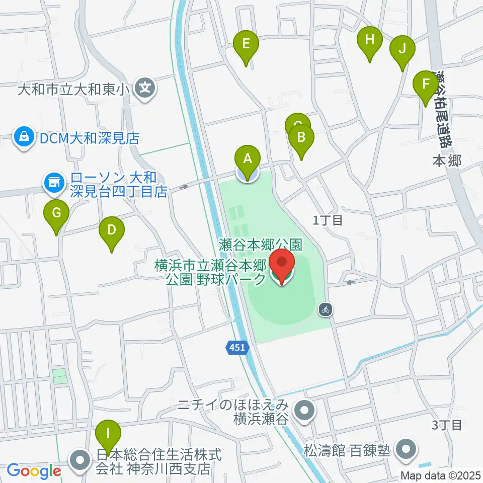 瀬谷本郷公園野球場周辺の駐車場・コインパーキング一覧地図