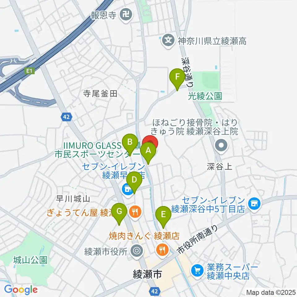 IIMURO GLASS綾瀬市民スポーツセンター体育館周辺の駐車場・コインパーキング一覧地図