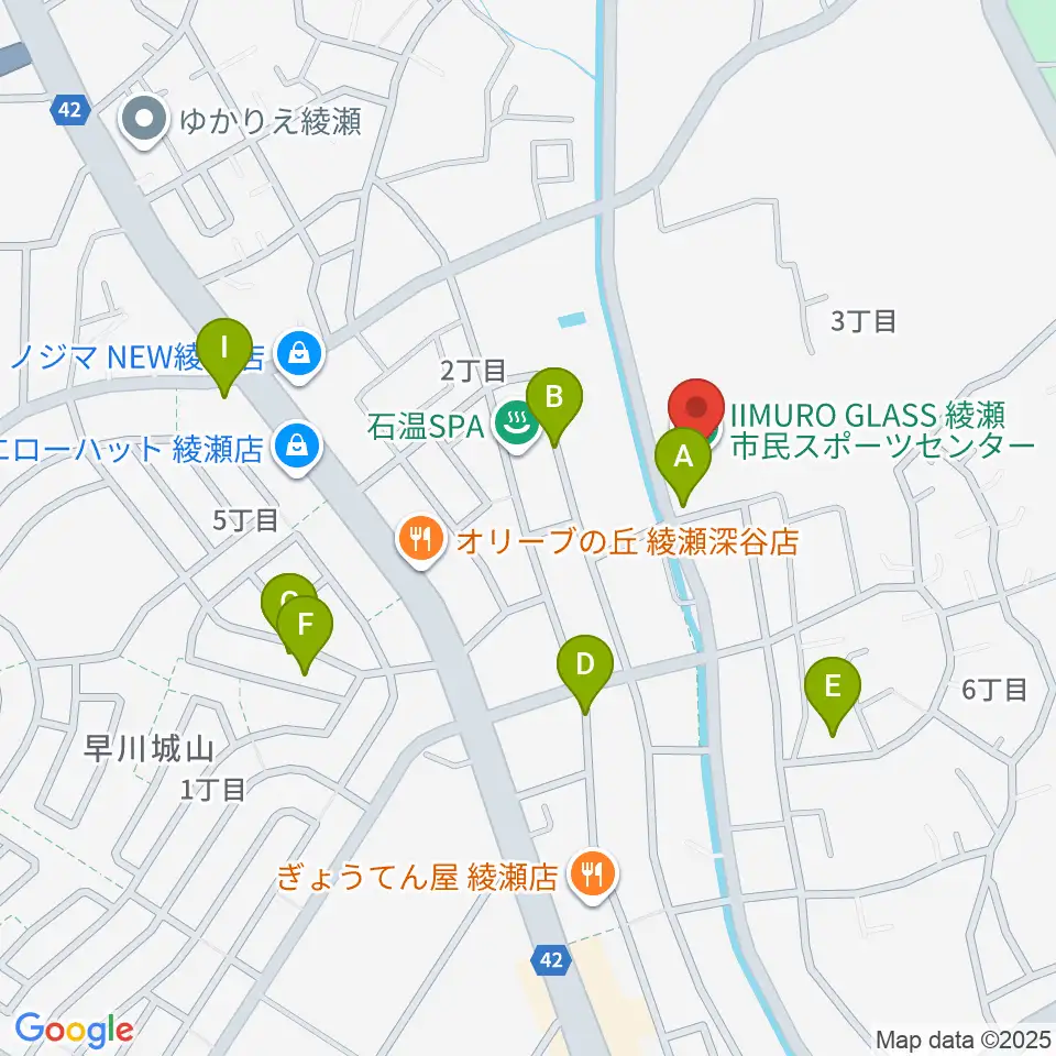 IIMURO GLASS綾瀬市民スポーツセンター体育館周辺の駐車場・コインパーキング一覧地図