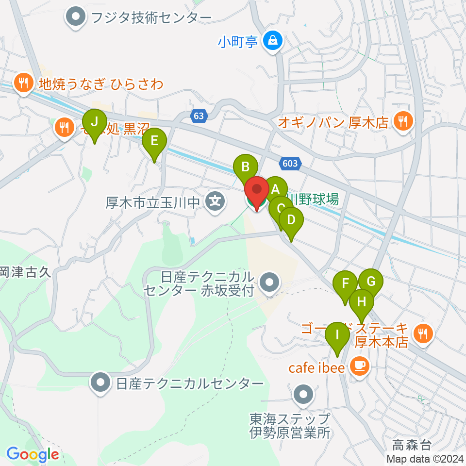 厚木市営玉川野球場周辺の駐車場・コインパーキング一覧地図