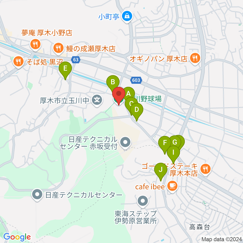 厚木市営玉川野球場周辺の駐車場・コインパーキング一覧地図