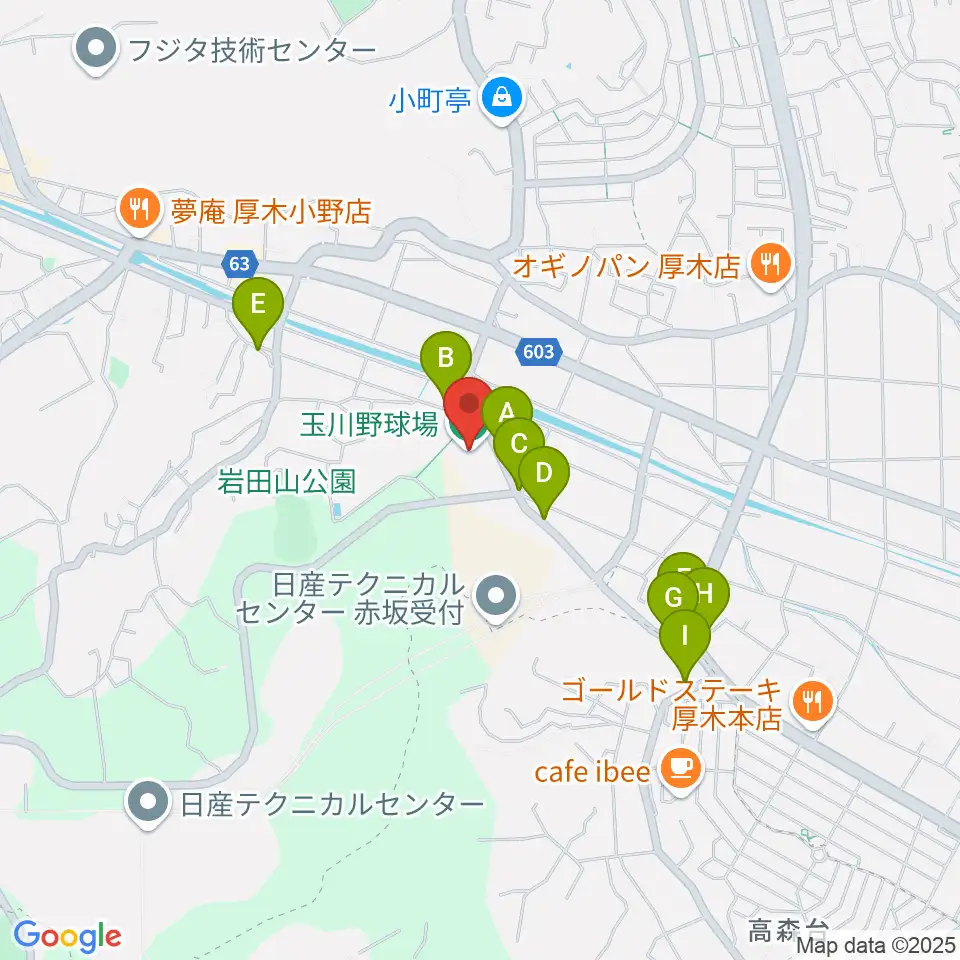 厚木市営玉川野球場周辺の駐車場・コインパーキング一覧地図