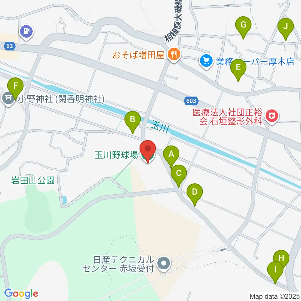 厚木市営玉川野球場周辺の駐車場・コインパーキング一覧地図