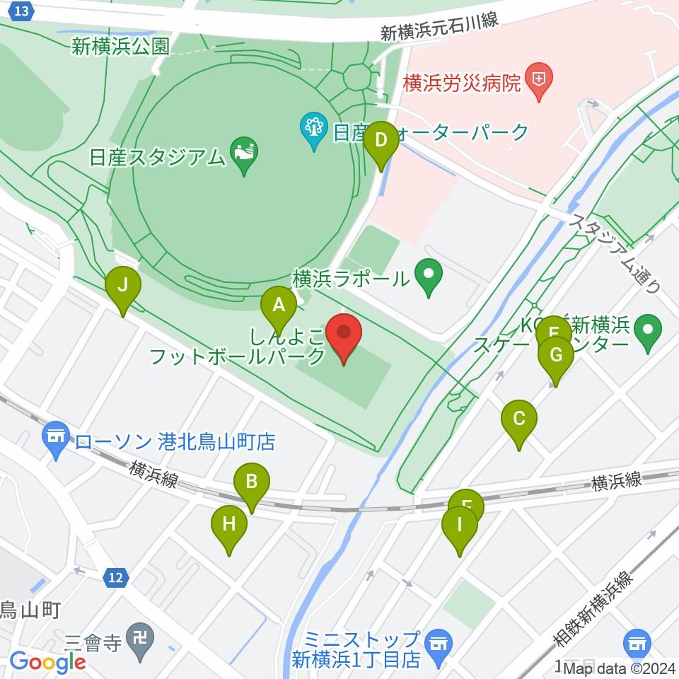 しんよこフットボールパーク周辺の駐車場・コインパーキング一覧地図