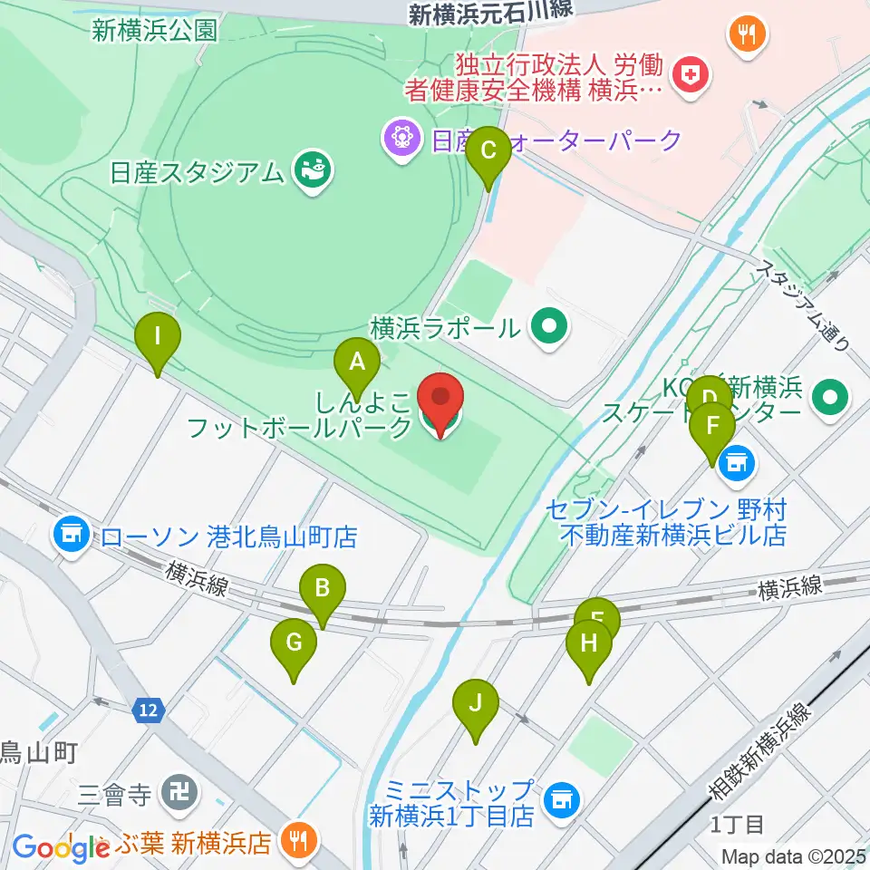 しんよこフットボールパーク周辺の駐車場・コインパーキング一覧地図