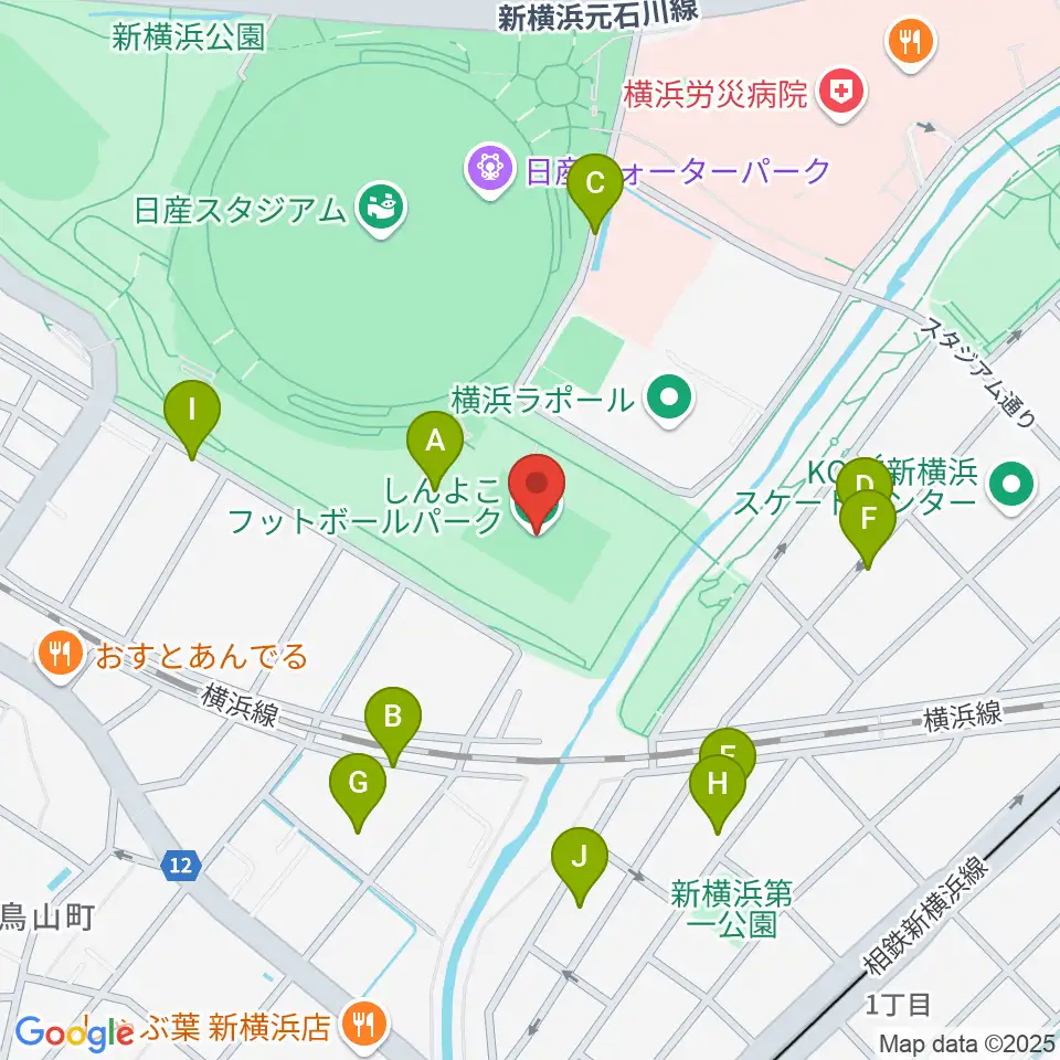 しんよこフットボールパーク周辺の駐車場・コインパーキング一覧地図