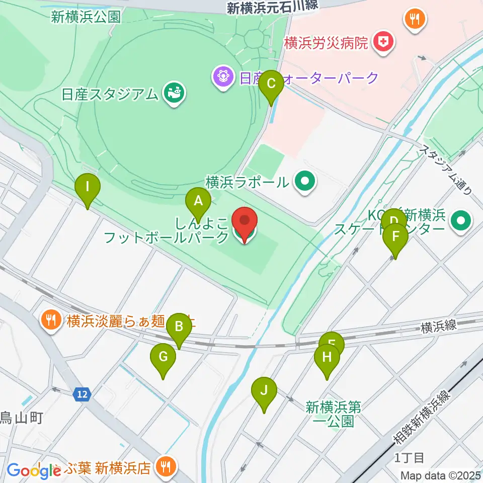 しんよこフットボールパーク周辺の駐車場・コインパーキング一覧地図