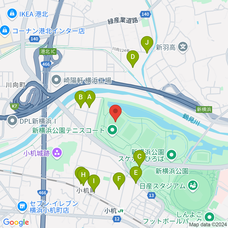  新横浜公園野球場周辺の駐車場・コインパーキング一覧地図