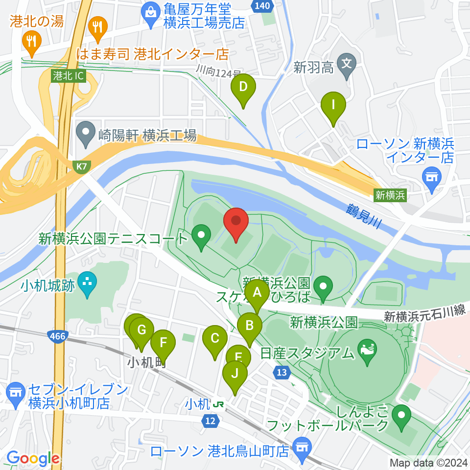  新横浜公園第1運動広場周辺の駐車場・コインパーキング一覧地図