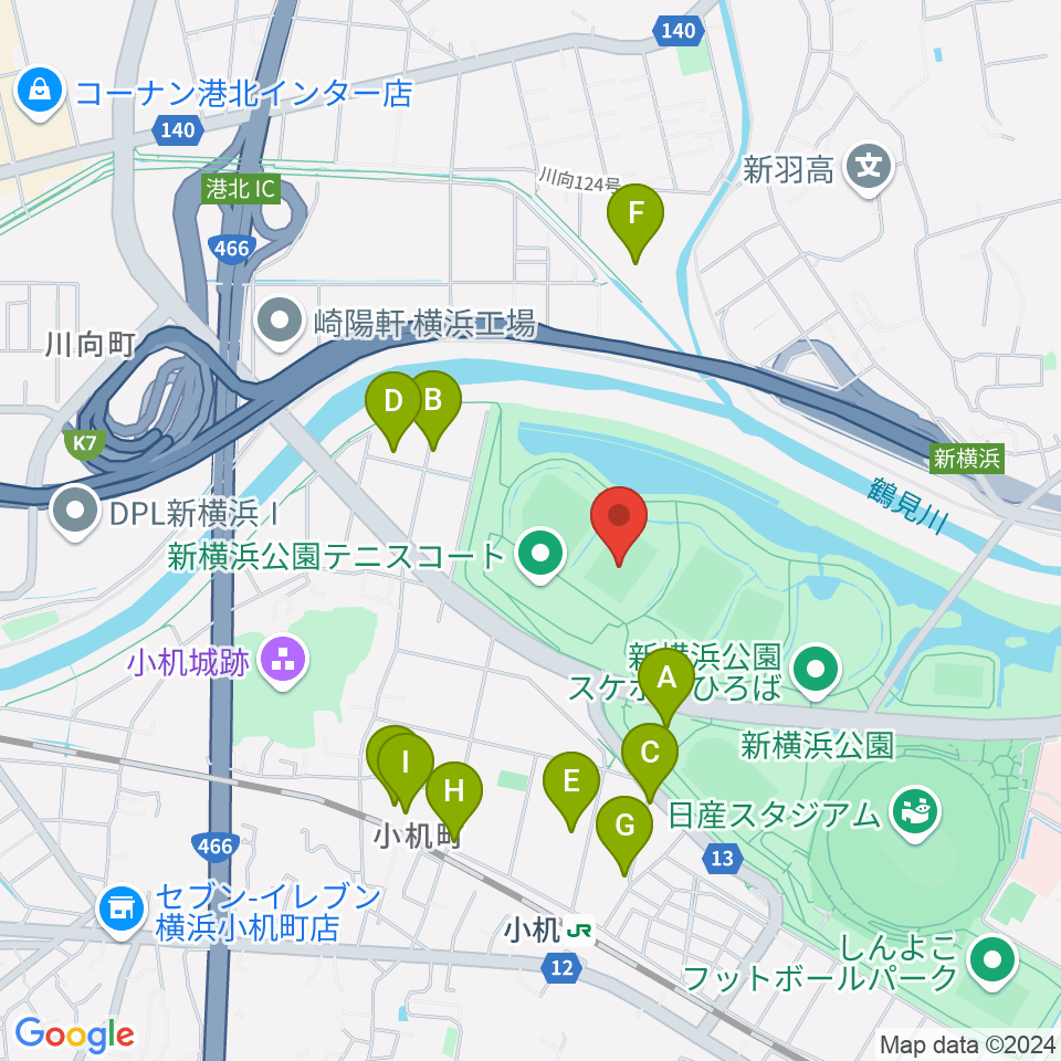  新横浜公園第1運動広場周辺の駐車場・コインパーキング一覧地図