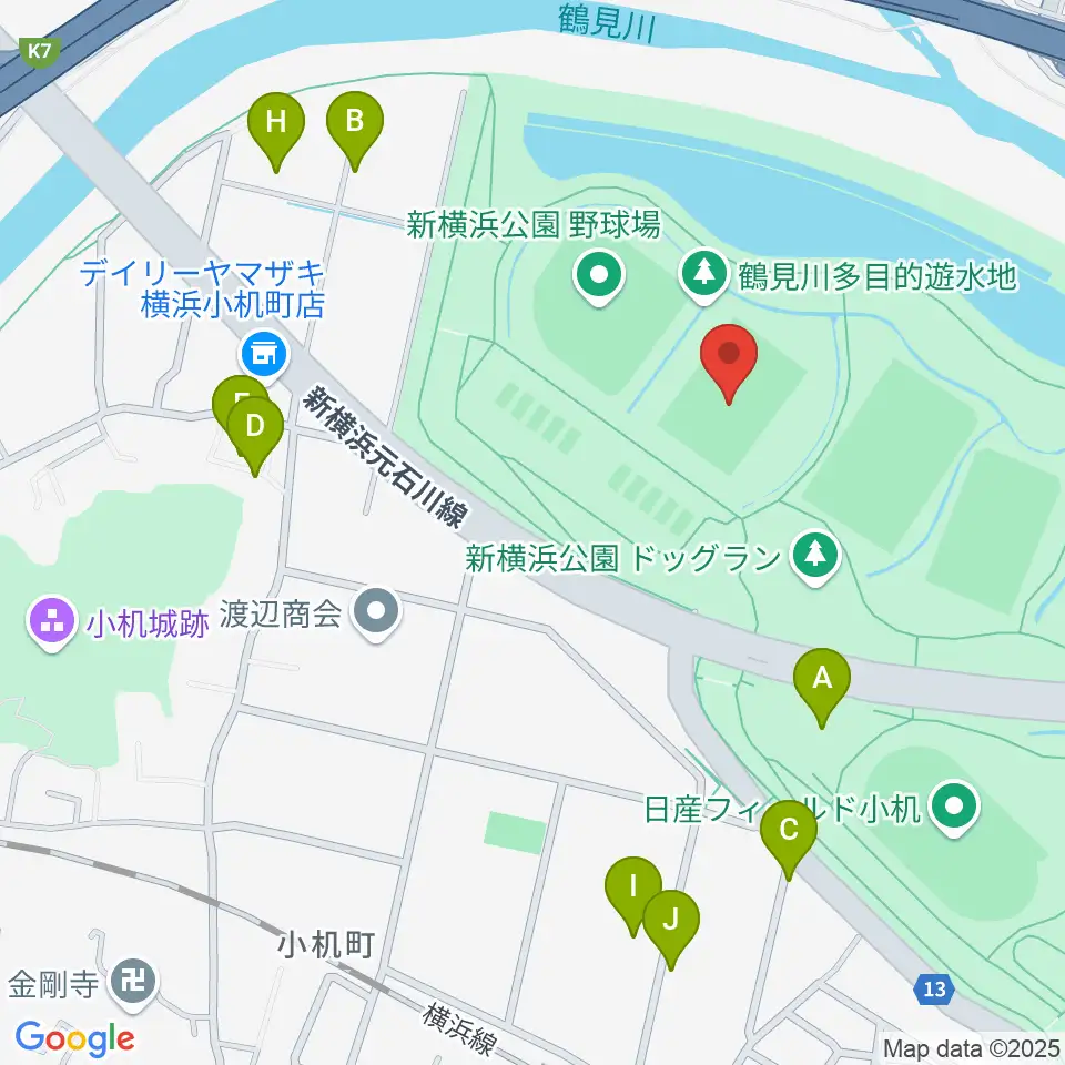 新横浜公園第1運動広場周辺の駐車場・コインパーキング一覧地図