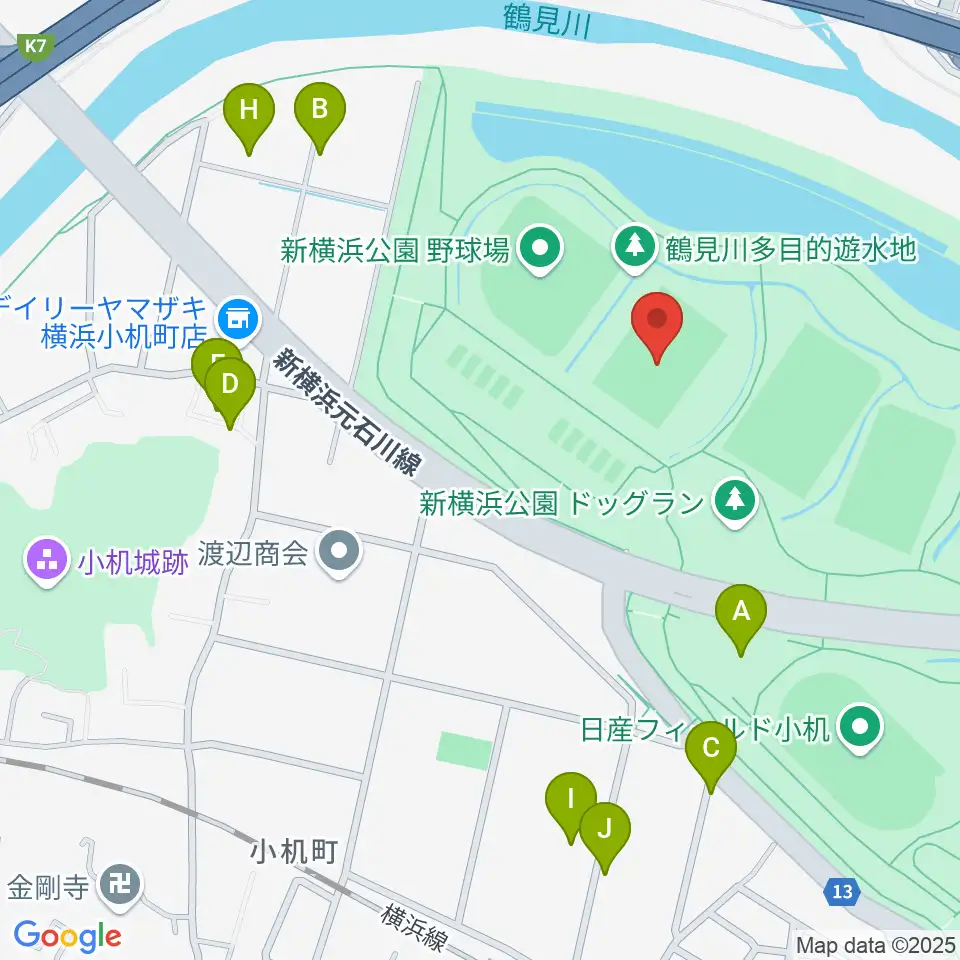 新横浜公園第1運動広場周辺の駐車場・コインパーキング一覧地図