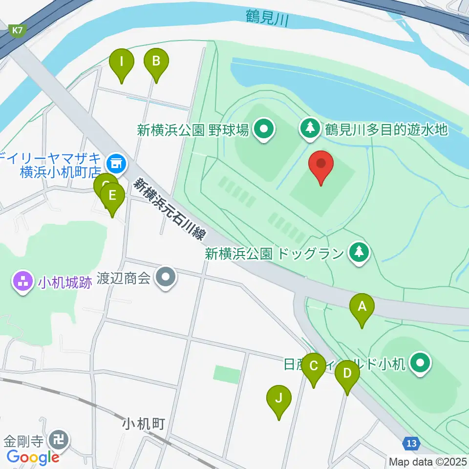  新横浜公園第1運動広場周辺の駐車場・コインパーキング一覧地図