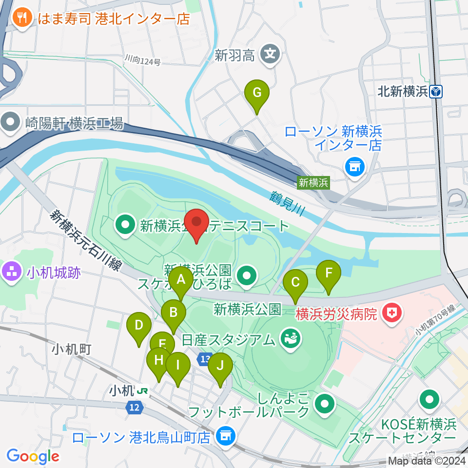 新横浜公園第2運動広場周辺の駐車場・コインパーキング一覧地図