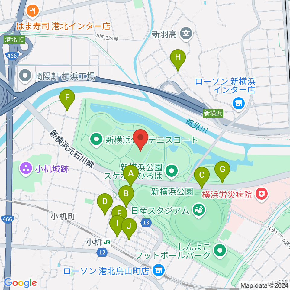 新横浜公園第2運動広場周辺の駐車場・コインパーキング一覧地図