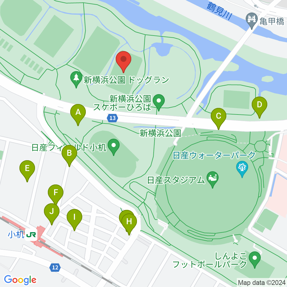 新横浜公園球技場周辺の駐車場・コインパーキング一覧地図