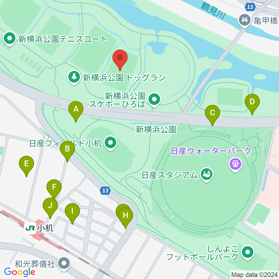 新横浜公園球技場周辺の駐車場・コインパーキング一覧地図