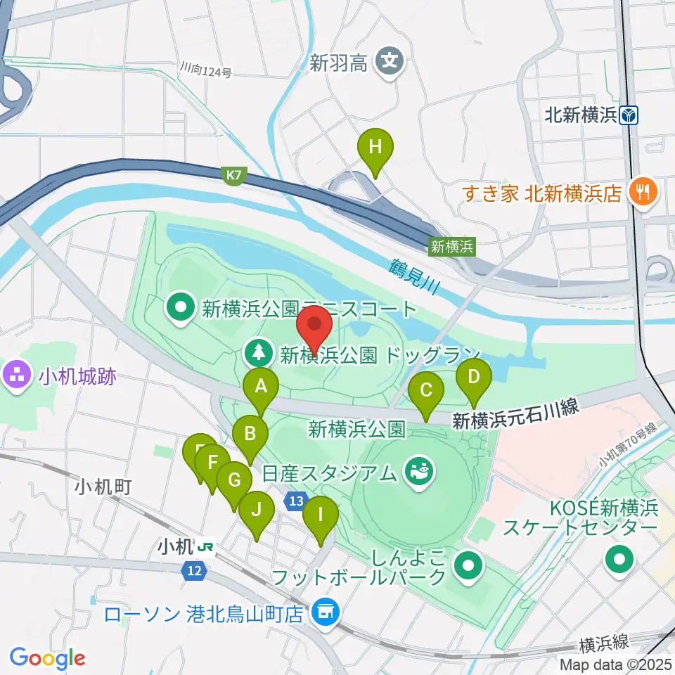 新横浜公園球技場周辺の駐車場・コインパーキング一覧地図