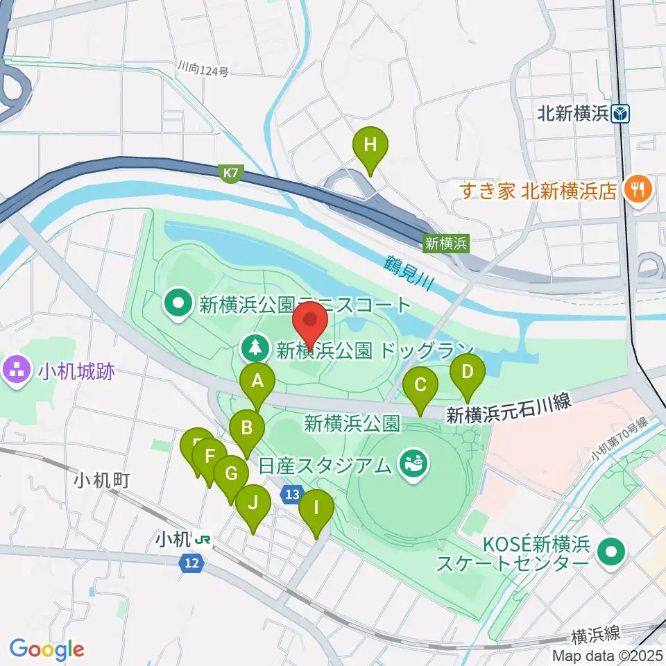 新横浜公園球技場周辺の駐車場・コインパーキング一覧地図