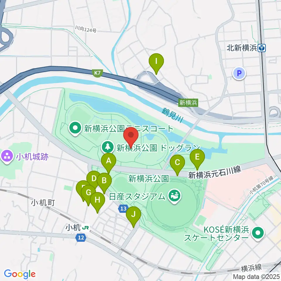 新横浜公園球技場周辺の駐車場・コインパーキング一覧地図
