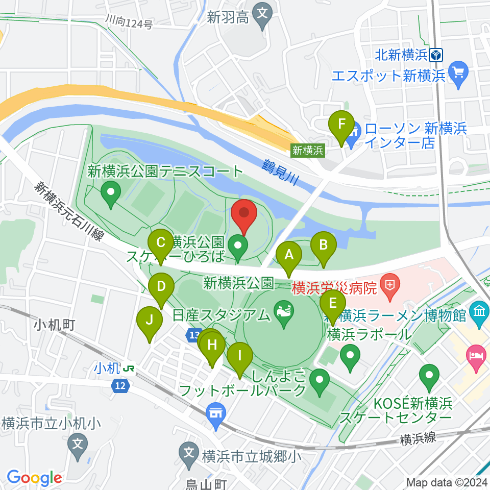 新横浜公園草地広場 周辺の駐車場 コインパーキング一覧マップ