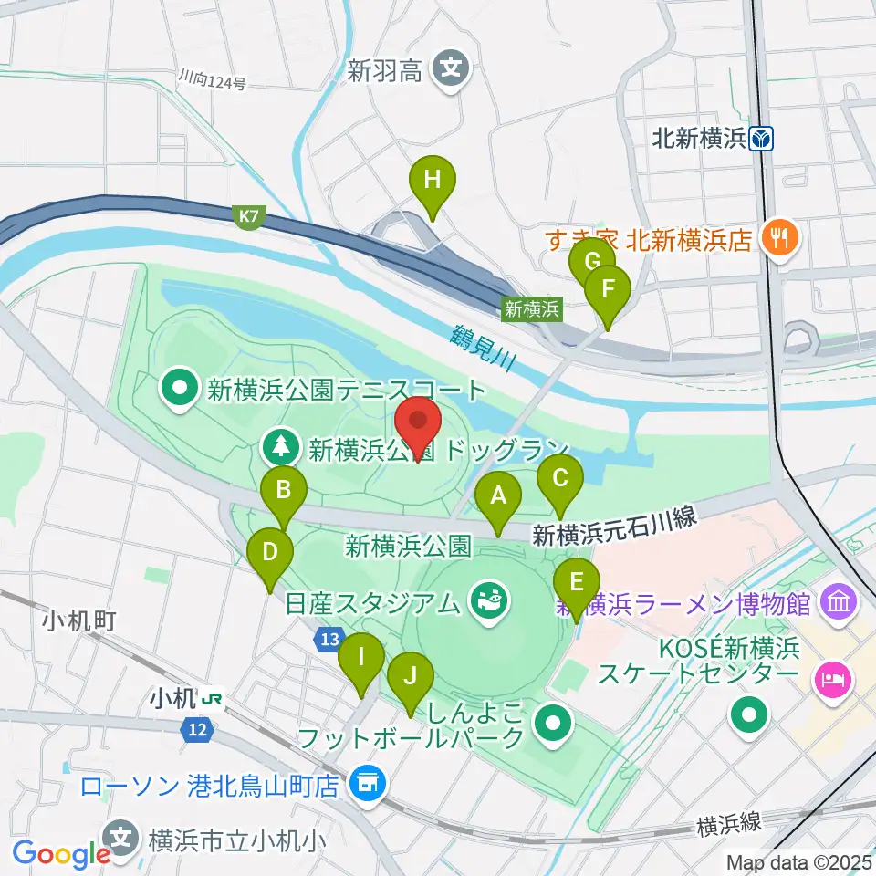 新横浜公園草地広場周辺の駐車場・コインパーキング一覧地図