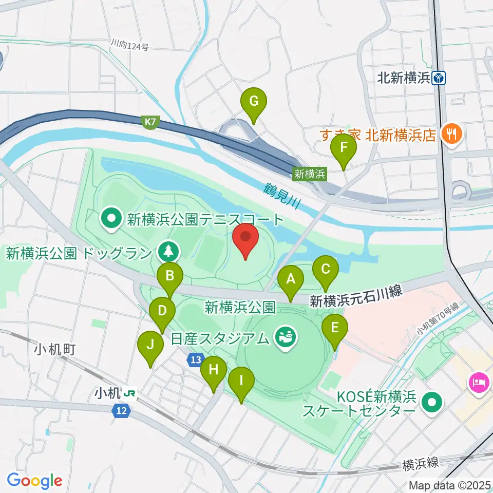 新横浜公園草地広場周辺の駐車場・コインパーキング一覧地図