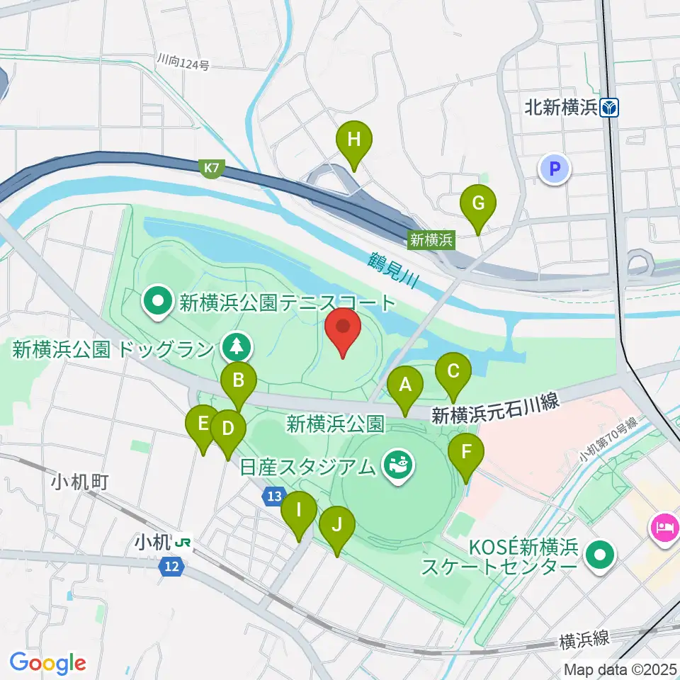 新横浜公園草地広場周辺の駐車場・コインパーキング一覧地図