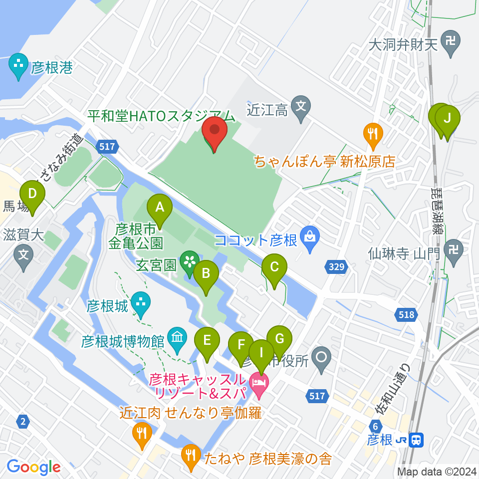 平和堂HATOスタジアム周辺の駐車場・コインパーキング一覧地図