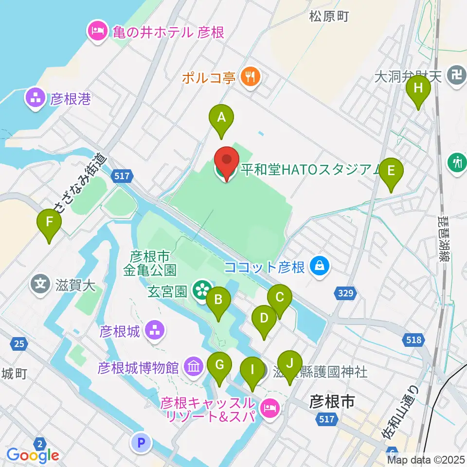 平和堂HATOスタジアム周辺の駐車場・コインパーキング一覧地図