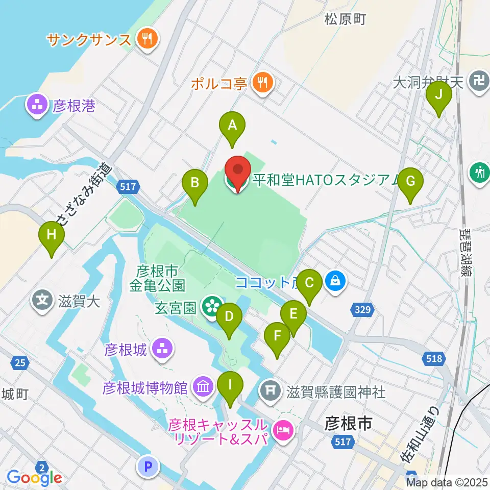 平和堂HATOスタジアム周辺の駐車場・コインパーキング一覧地図