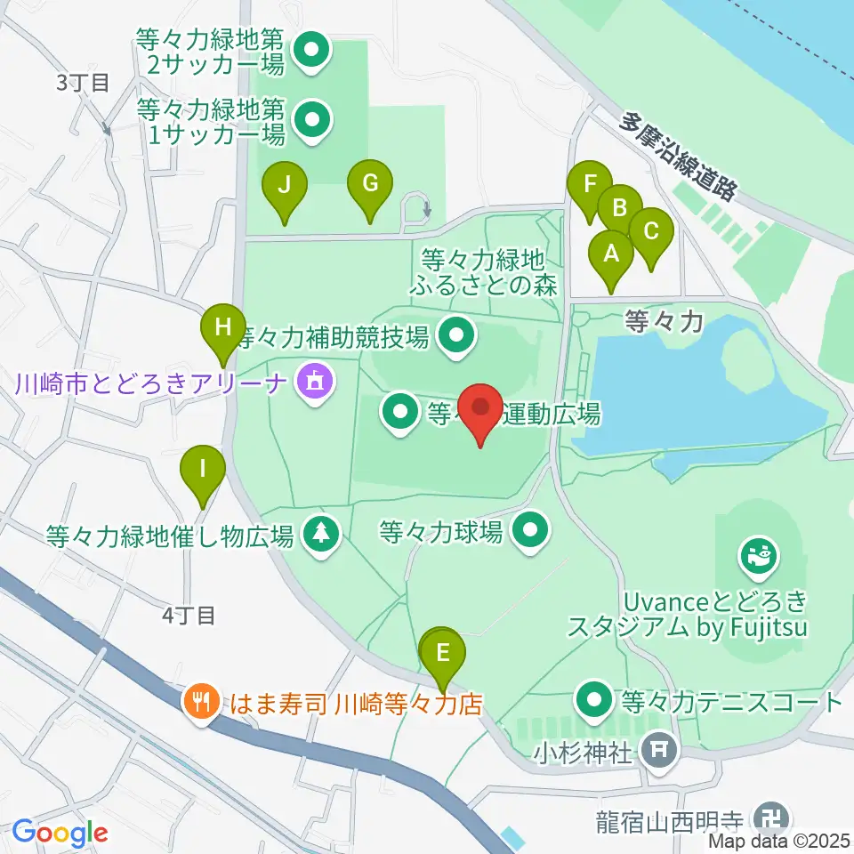 等々力緑地中央グラウンド周辺の駐車場・コインパーキング一覧地図