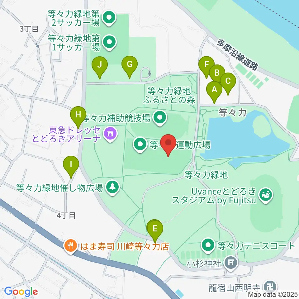 等々力緑地中央グラウンド周辺の駐車場・コインパーキング一覧地図