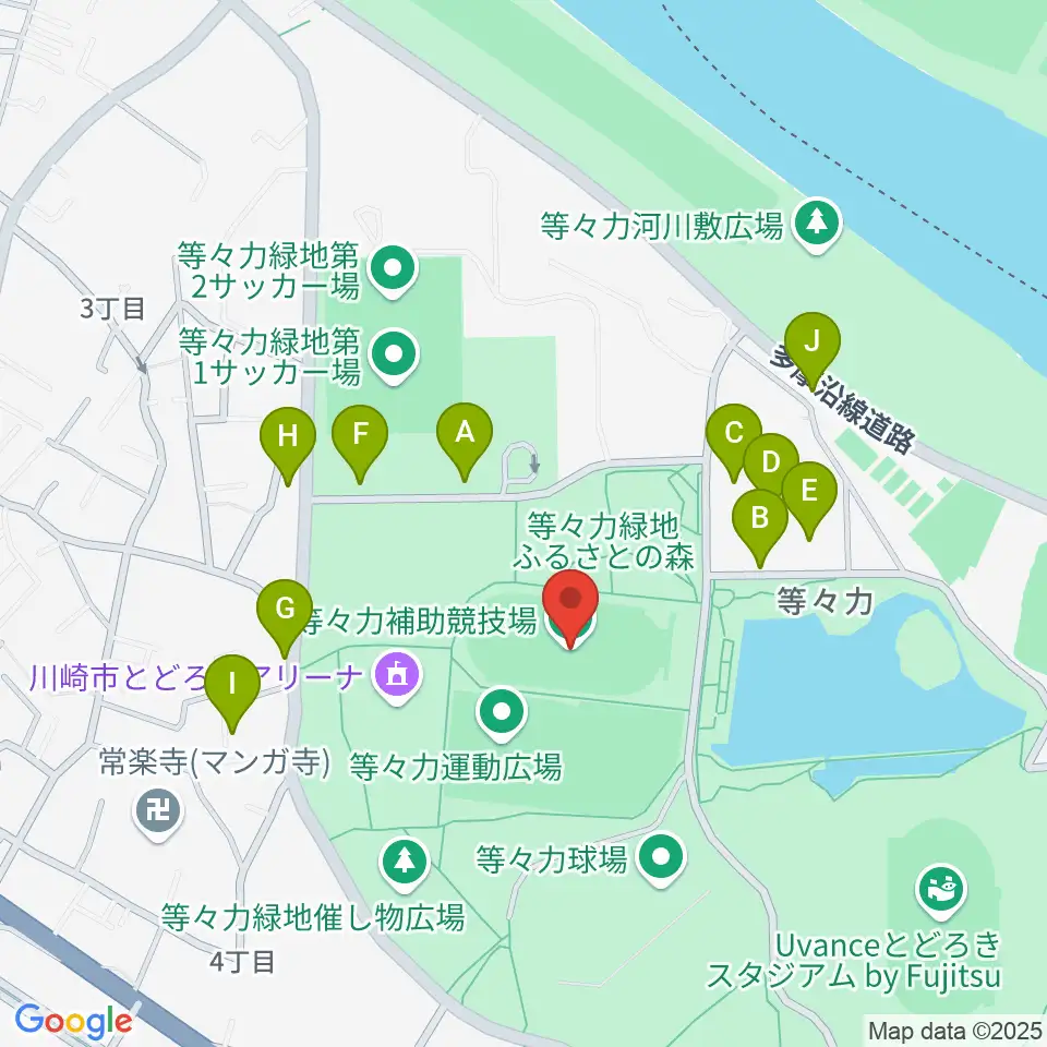 等々力補助陸上競技場周辺の駐車場・コインパーキング一覧地図
